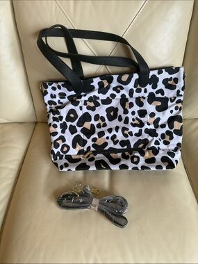 Leopard Print Canvas Tote Bag with Black Handles